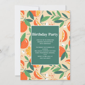 Orange Citrus Fruit - Retro Muster Geburtstag Einladung