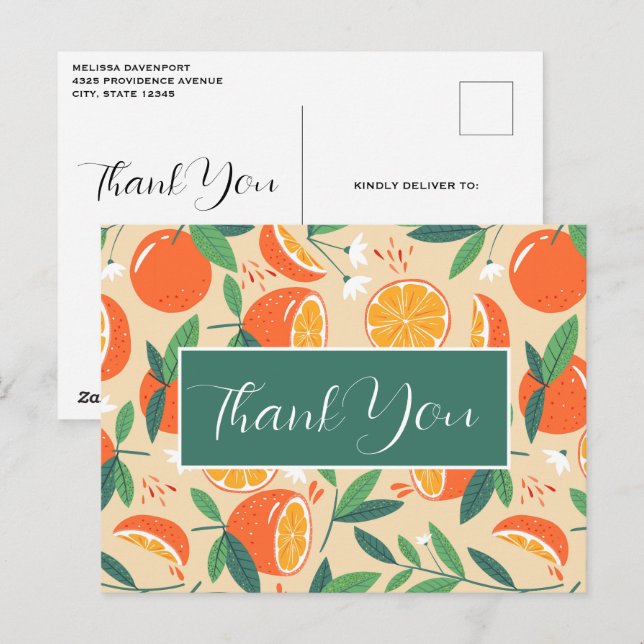 Orange Citrus Fruit Retro Muster Vielen Dank Postkarte (Vorne/Hinten)
