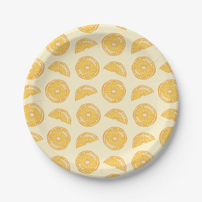 Orange Citrus Fruit Slices Illustriertes Muster Pappteller (Vorderseite)