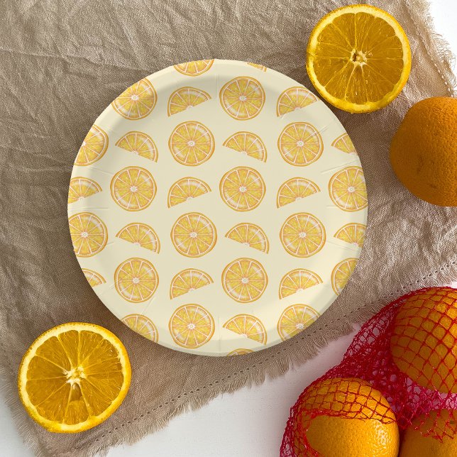 Orange Citrus Fruit Slices Illustriertes Muster Pappteller (Von Creator hochgeladen)