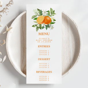 Orange Citrus Kleine Süsse auf dem Weg Babydusche Menükarte