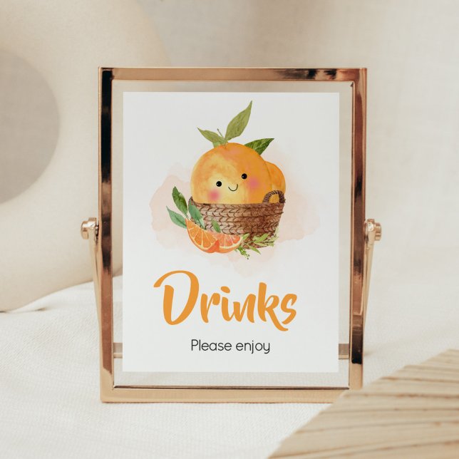 Orange Citrus Kleine Süsse Babydusche Getränke Poster (Little Cutie Orange Citrus Baby Shower Drinks Sign)