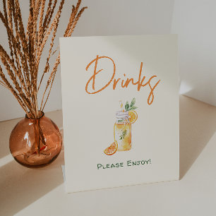 Orange Citrus Kleine Süsse Babydusche Getränke Sockelschild