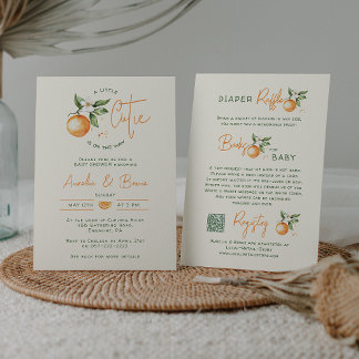 Orange Citrus Kleine Süsse in einer Babydusche Einladung