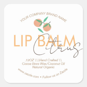 Orange Citrus Lip Balm Business Packaging Quadratischer Aufkleber