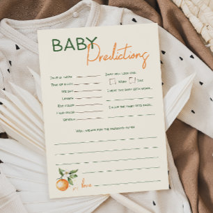 Orange Citrus Little Baby Shower Predictions Card Einladung
