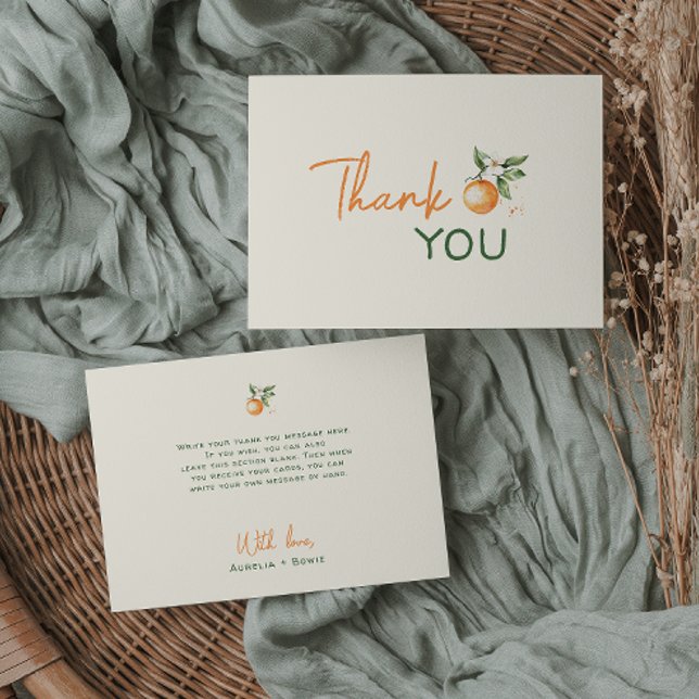 Orange Citrus Little Cutie Baby Shower Flat Dankeskarte (Von Creator hochgeladen)