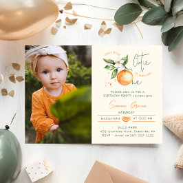 Orange Citrus Little Cutie First Birthday Photo Einladung