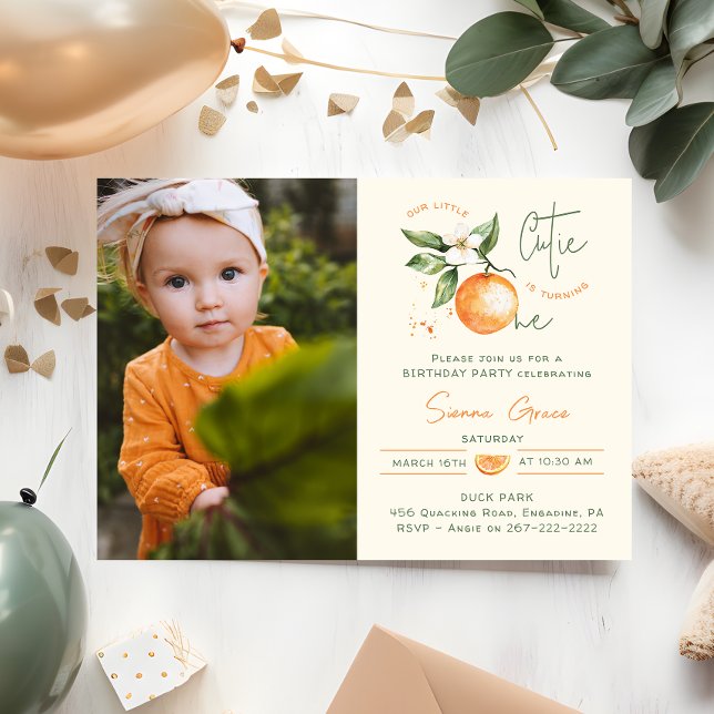 Orange Citrus Little Cutie First Birthday Photo  Einladung (Von Creator hochgeladen)