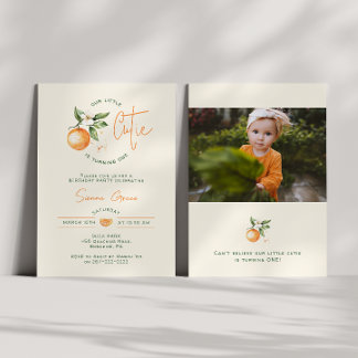 Orange Citrus Little Cutie Geburtstagsfeier Foto Einladung