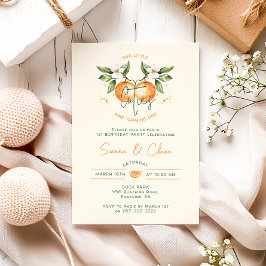 Orange Citrus Little Cuties Twin Birthday Party Einladung