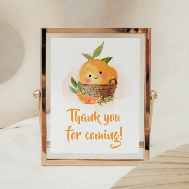 Orange Citrus Little Süsse Vielen Dank für Ihr Kom Poster (Little Cutie Orange Citrus Baby Shower Thank you for Coming Sign)