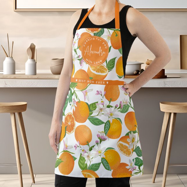 Orange Citrus Muster Wasserfarbe Beste Mama Name Schürze (Orange Citrus Pattern Watercolor Best Mom Name Apron)