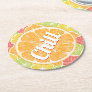 Orange Citrus Slices Chill Runder Pappuntersetzer