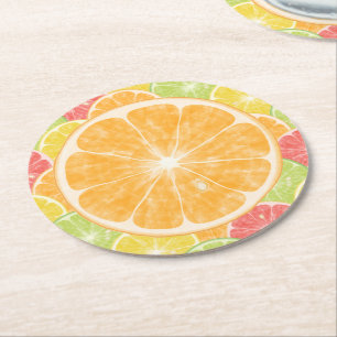 Orange Citrus Slices Round Paper Untersetzer