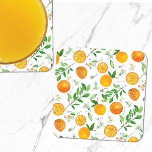 Orange Citrus Sommer Floral Botanisches Muster Rechteckiger Pappuntersetzer