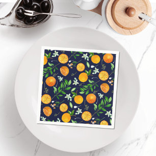 Orange Citrus Sommer Floral Botanisches Muster Serviette