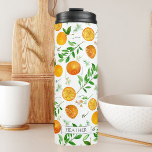 Orange Citrus Sommer Floral Botanisches Muster Thermosbecher