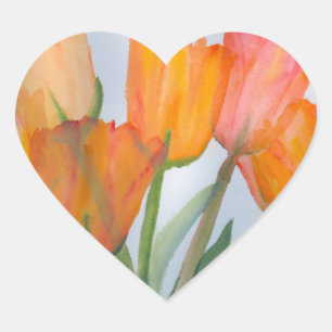 Orange Citrus Tulips Herz-Aufkleber