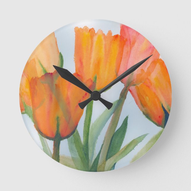 Orange Citrus Tulips Runde Wanduhr (Vorderseite)