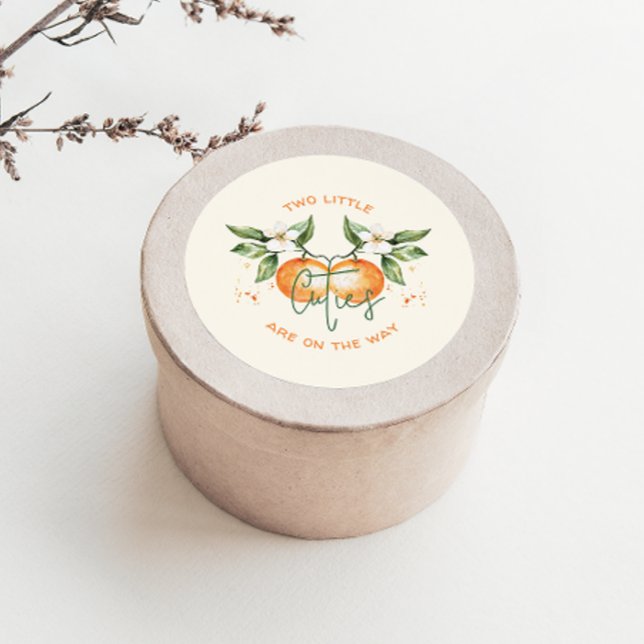 Orange Citrus Two Little Cuties Baby Shower Favor Runder Aufkleber (Von Creator hochgeladen)