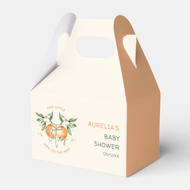Orange Citrus Two Little Cuties Twin Baby Shower Geschenkschachtel (Vorderseite)