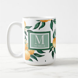 Orange Citrus Watercolor Monogram Name Kaffeetasse