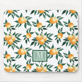 Orange Citrus Watercolor Monogram Name  Mousepad