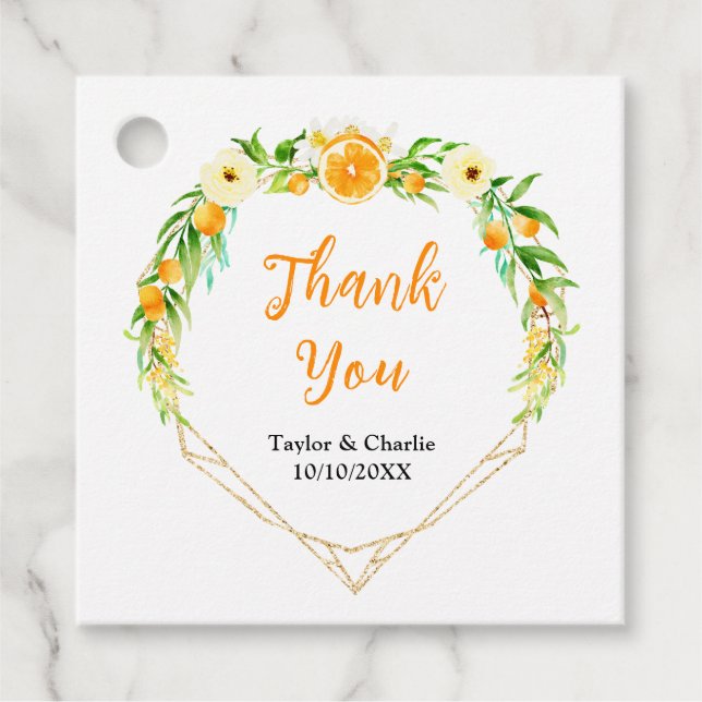Orange Citrus Wedding Vielen Dank Geschenkanhänger (Vorderseite)
