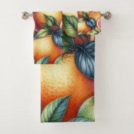 Orange Citrus Whimsical Watercolor Obstbäume & Blü Badhandtuch Set