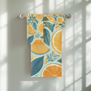 Orange Citrus Whimsical Watercolor Obstbäume & Blü Badhandtuch Set