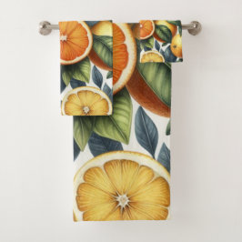 Orange Citrus Whimsical Watercolor Obstbäume & Blü Badhandtuch Set