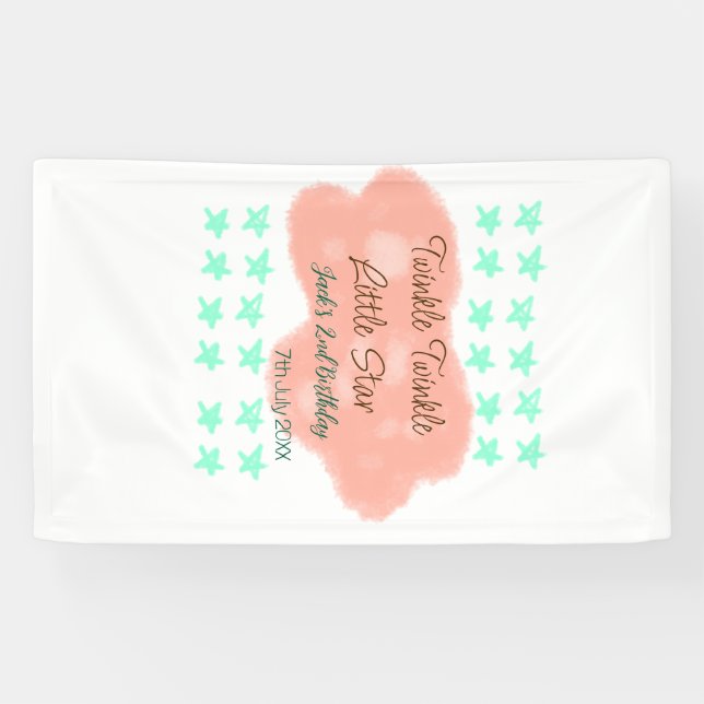 Orange clouds twinkle twinkle little stars green  banner (Horizontal)