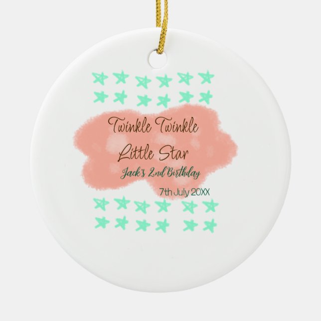 Orange clouds twinkle twinkle little stars green  keramik ornament (Vorne)