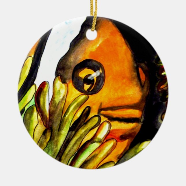 Orange Clown Aquarell Originale Malerei Keramik Ornament (Vorne)