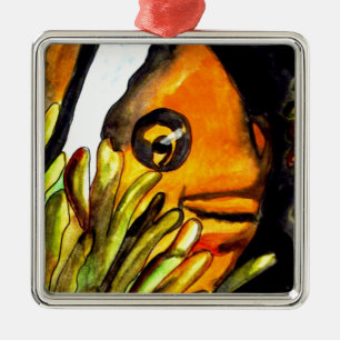 Orange Clown Aquarell Originale Malerei Ornament Aus Metall