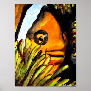 Orange Clown Aquarell Originale Malerei Poster