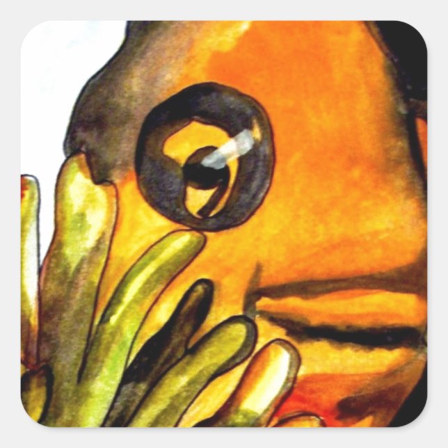 Orange Clown Aquarell Originale Malerei Quadratischer Aufkleber (Vorderseite)