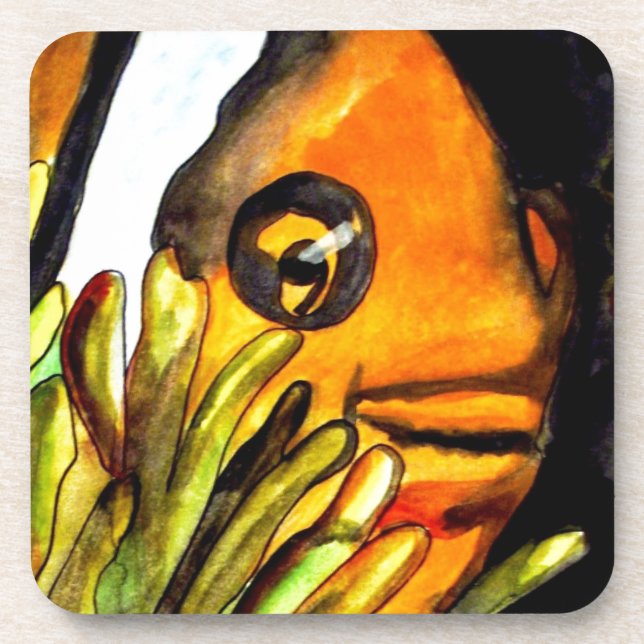 Orange Clown Aquarell Originale Malerei Untersetzer (Vorderseite)