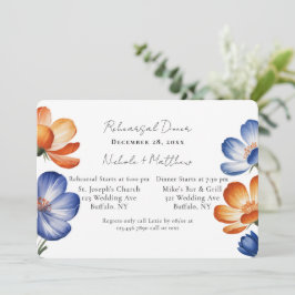 Orange & Cobalt Blue Floral Rehearsal Dinner Einladung