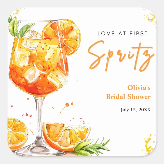 Orange Cocktail Liebe auf den ersten Spritzer Jung Quadratischer Aufkleber (Vorderseite)