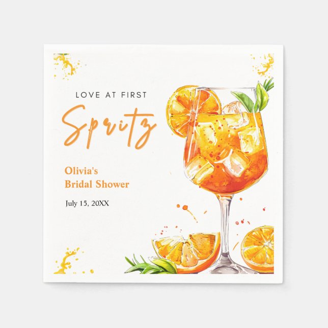 Orange Cocktail Love at First Spritz Bridal Shower Serviette (Vorderseite)
