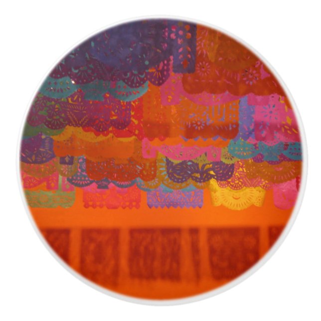 Orange Coco Mexican Banners Bold Colors Keramikknauf (Vorderseite)