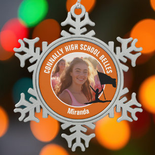 Orange Color Guard Foto High School Tänzerin Schneeflocken Zinn-Ornament