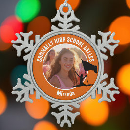 Orange Color Guard Photo High School Dancer Schneeflocken Zinn-Ornament