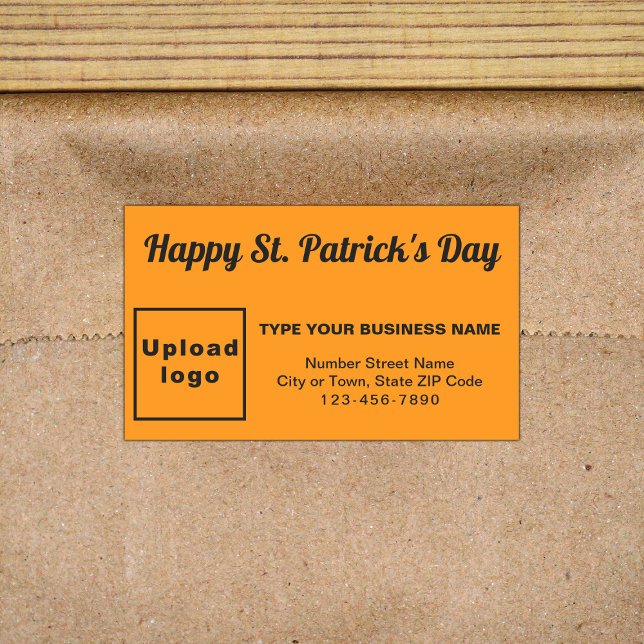 Orange Color Saint Patrick Business Rechteckiger Aufkleber (Business brand with Saint Patrick greeting on orange rectangle sticker)