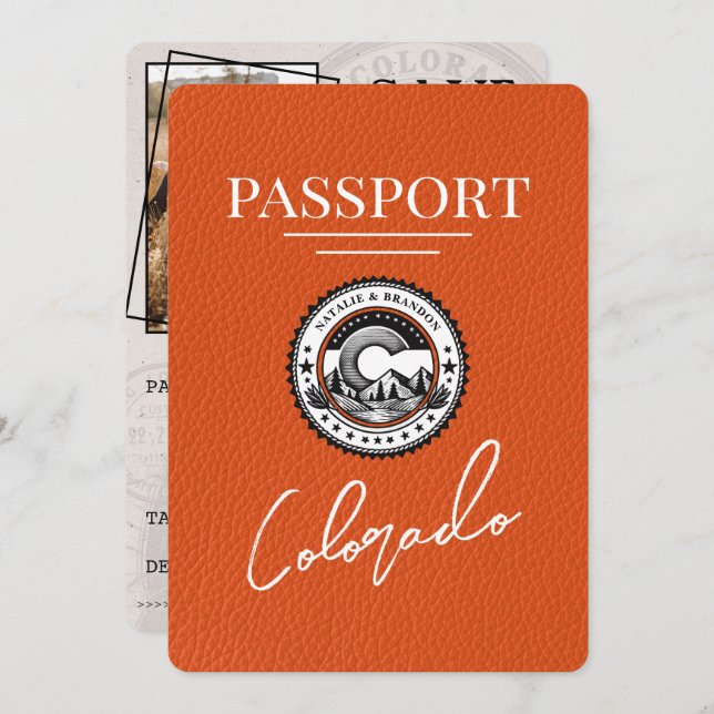 Orange Colorado Passport Save the Date (Vorne/Hinten)