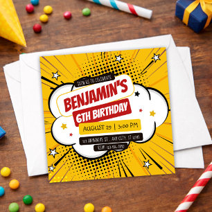 Orange Comic Superheld Pop Art Kinder 6. Geburtsta Einladung