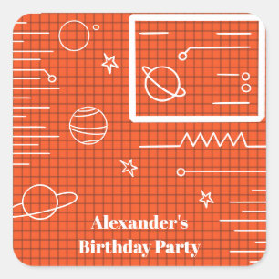 Orange Computer-Raumfahrzeug Planet und Star Quadratischer Aufkleber