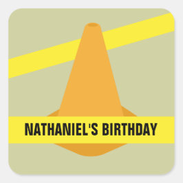 Orange Cone & Construction Tape Geburtstagsparty Quadratischer Aufkleber